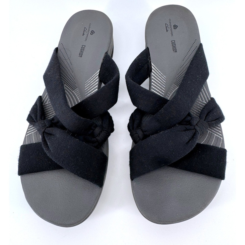Clarks Cloudsteppers Arla Glison Sandals Womens Size 11 Black Grey Knot Slide
